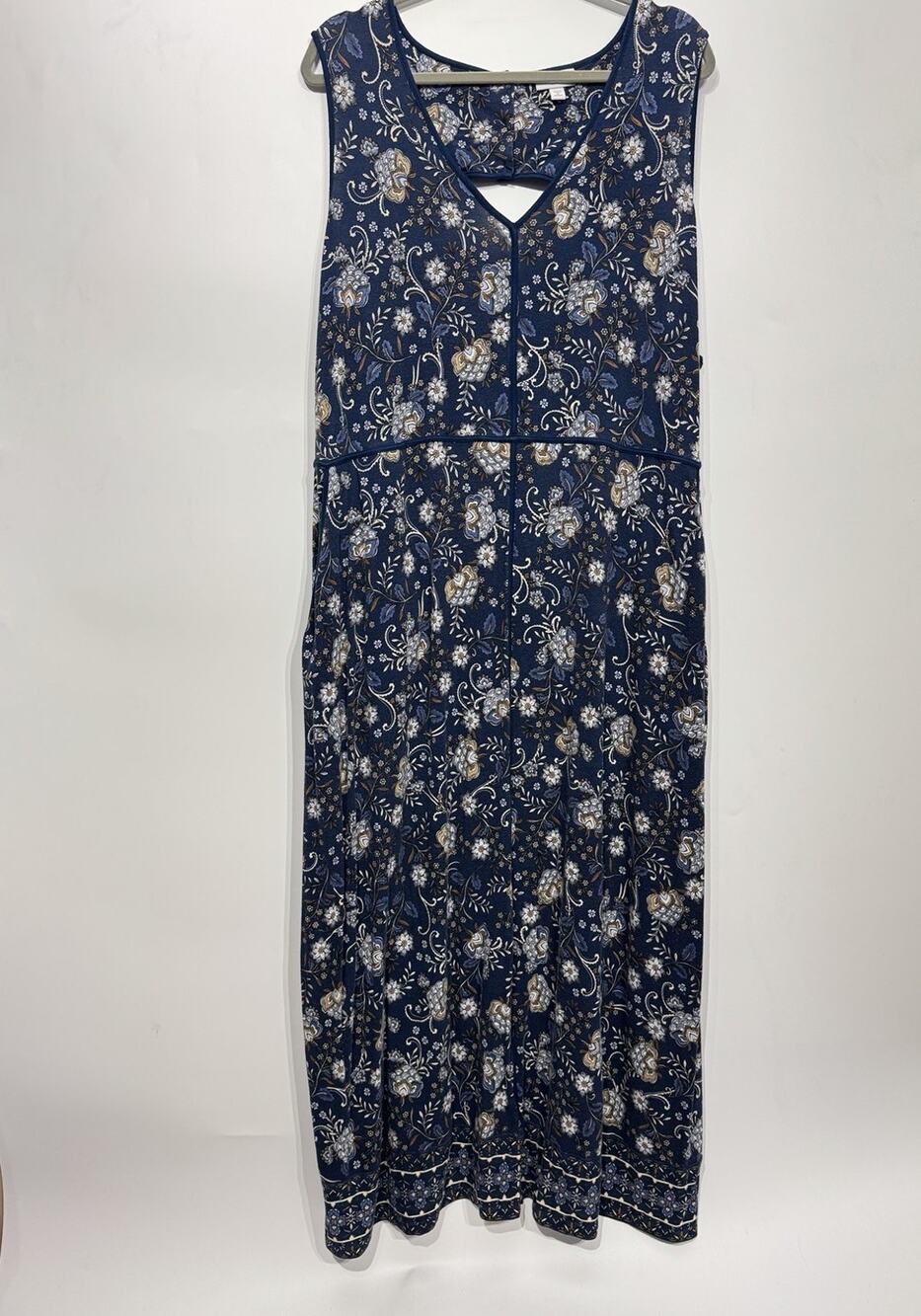 J. Jill Navy and White Floral V-Neck Maxi Dress